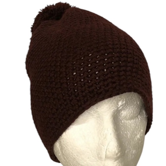 UGG Australia Beanie Womens OS Maroon Chunky Waffle Knit Pom Pom Slouchy - Picture 4 of 6